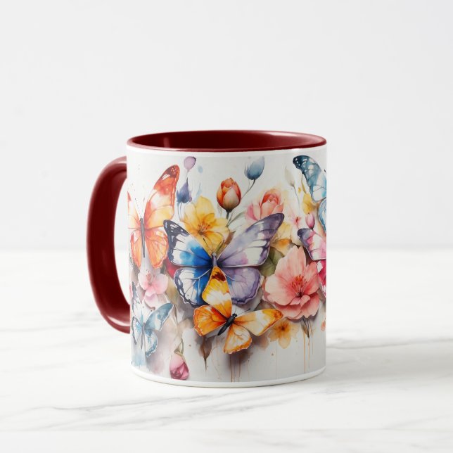Vattenfärgad Cute Butterfly och Flowers Mugg (Framsida vänster)