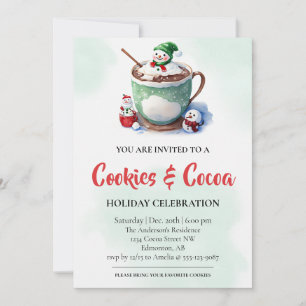 Vattenfärgad Cute Cookies & Cocoa-Julfest Inbjudningar