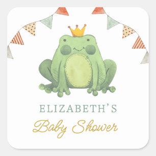 Vattenfärgad cute Frog Baby Shower Fyrkantigt Klistermärke