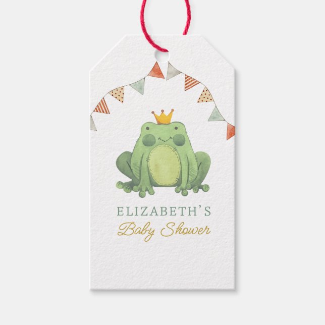 Vattenfärgad cute Frog Baby Shower Presentetikett (Framsidan)