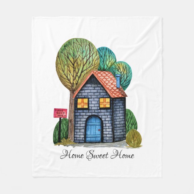 Vattenfärgad cute Home Sweet Home Art Fleecefilt (Framsidan)