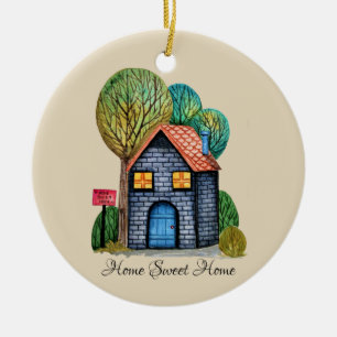 Vattenfärgad cute Home Sweet Home Art Julgransprydnad Keramik