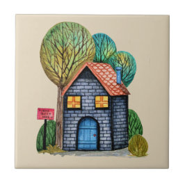 Vattenfärgad cute Home Sweet Home Art Kakelplatta