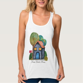 Vattenfärgad cute Home Sweet Home Art Linne Med Racerback