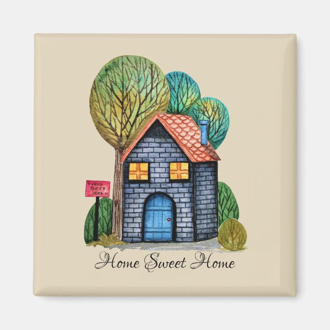 Vattenfärgad cute Home Sweet Home Art Magnet (Framsidan)