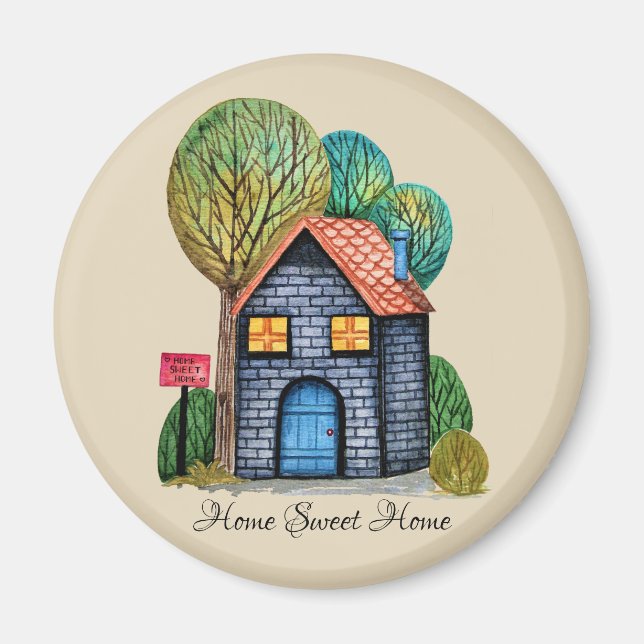 Vattenfärgad cute Home Sweet Home Art Magnet (Framsidan)