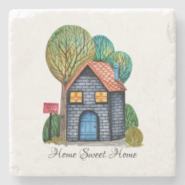 Vattenfärgad cute Home Sweet Home Art Stenunderlägg