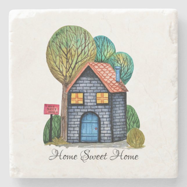 Vattenfärgad cute Home Sweet Home Art Stenunderlägg (Framsidan)