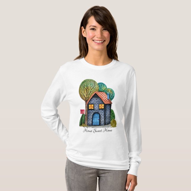 Vattenfärgad cute Home Sweet Home Art T Shirt (Hel framsida)