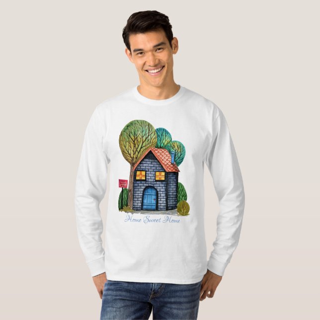 Vattenfärgad cute Home Sweet Home Art T Shirt (Hel framsida)