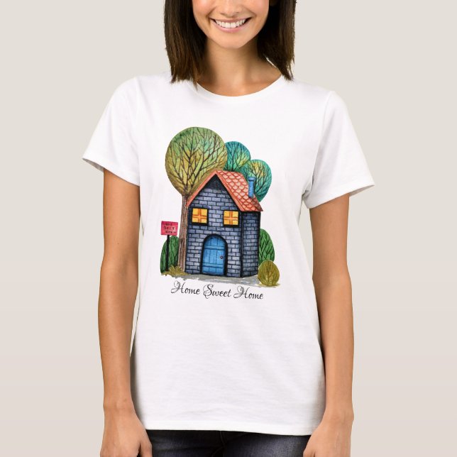 Vattenfärgad cute Home Sweet Home Art T Shirt (Framsida)
