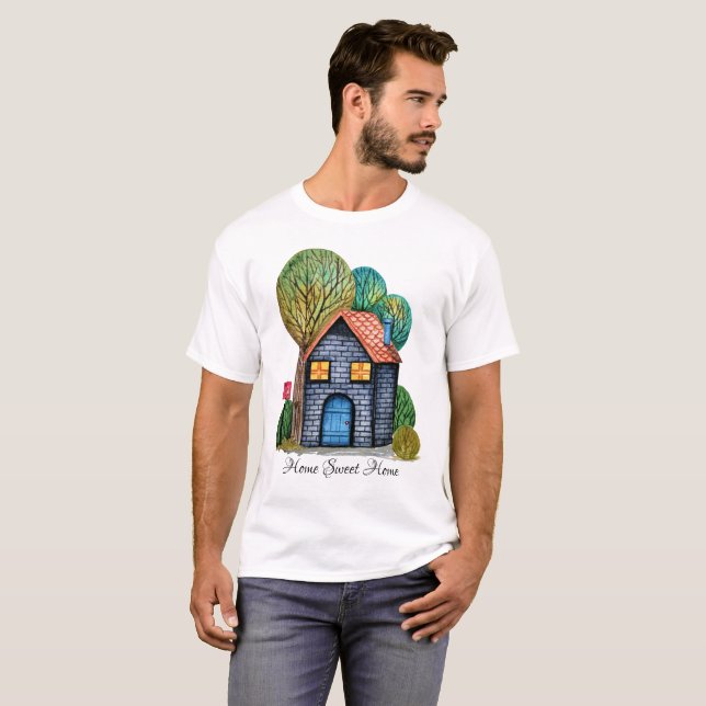 Vattenfärgad cute Home Sweet Home Art T Shirt (Hel framsida)