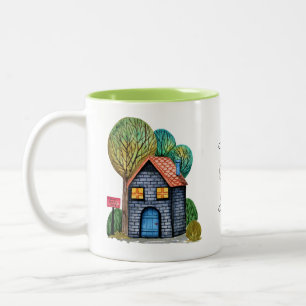 Vattenfärgad cute Home Sweet Home Art Två-Tonad Mugg