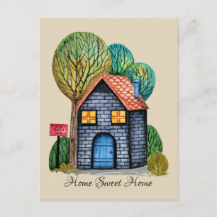 Vattenfärgad cute Home Sweet Home Art Vykort