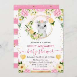 Vattenfärgad Cute Jungle Hippo Baby Shower Inbjudningar