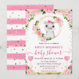 Vattenfärgad Cute Jungle Hippo Baby Shower Inbjudningar