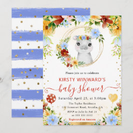 Vattenfärgad Cute Jungle Hippo Baby Shower Inbjudningar