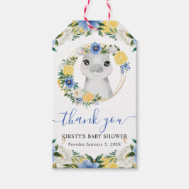 Vattenfärgad Cute Jungle Hippo Blommigt Baby Showe Presentetikett