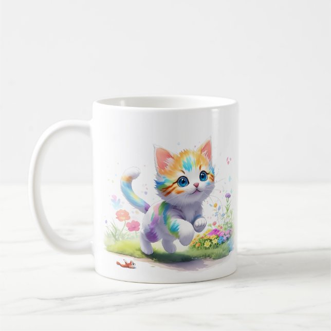 Vattenfärgad cute-katt kaffemugg (Vänster)