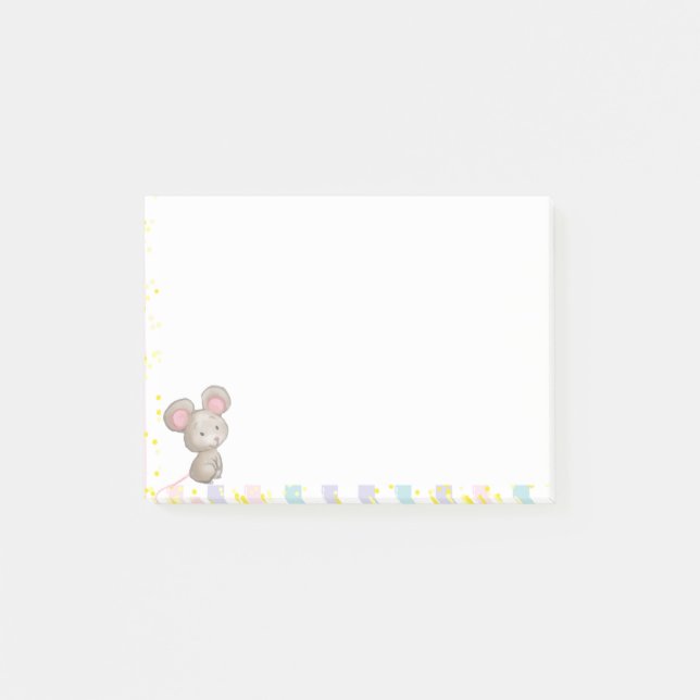 Vattenfärgad Cute Little Mouse Animal Tecknad Art Post-it Block (Framsida)