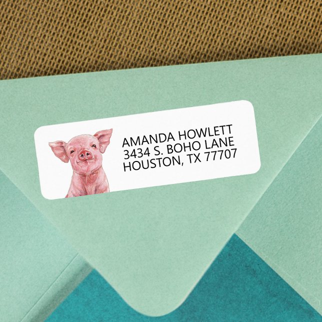 Vattenfärgad Cute Little Pig-Returadress Returadress Etikett (Skapare uppladdad)
