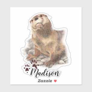 Vattenfärgad cute Otter (eget namn) Klistermärken
