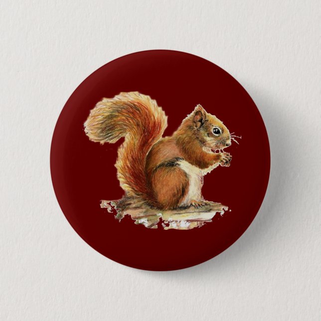 Vattenfärgad Cute Red Squirrel Animal Natur Knapp (Framsida)