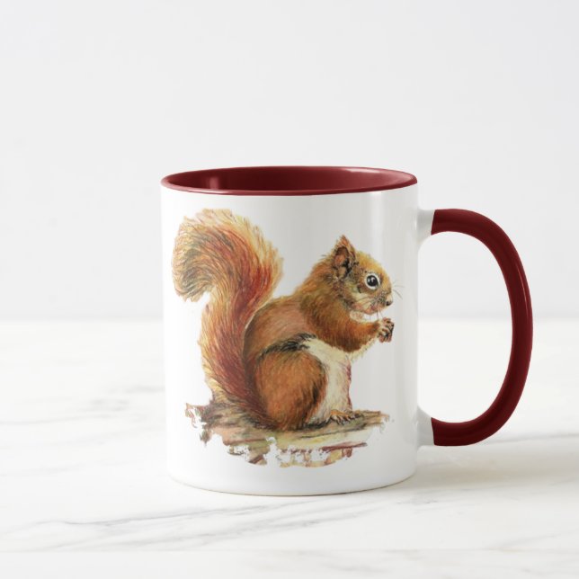 Vattenfärgad Cute Red Squirrel Animal Natur Mugg (Höger)