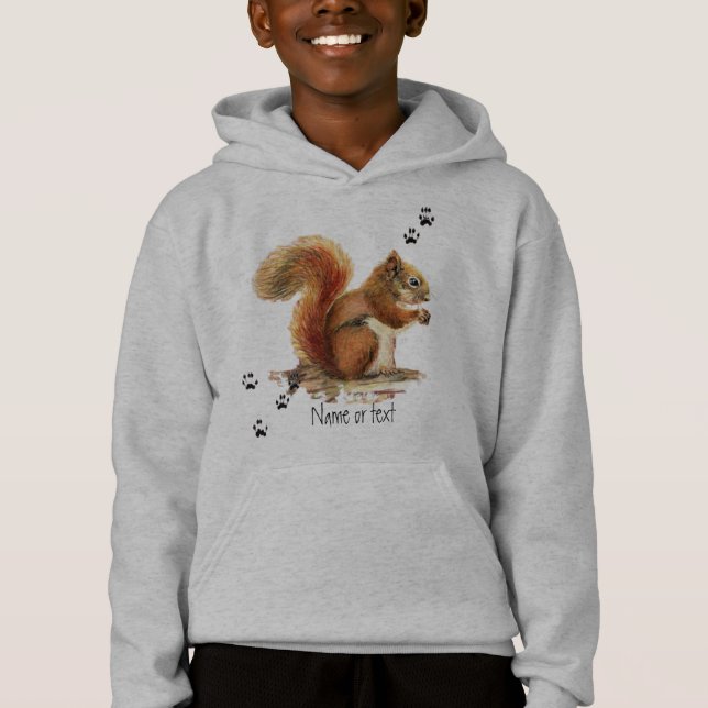 Vattenfärgad Cute Red Squirrel och Track Animal Tee (Framsida)