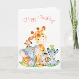 Vattenfärgad Cute Safari Jungle Animals födelsedag Kort