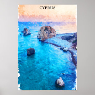 Vattenfärgad Cypern Kusten Poster