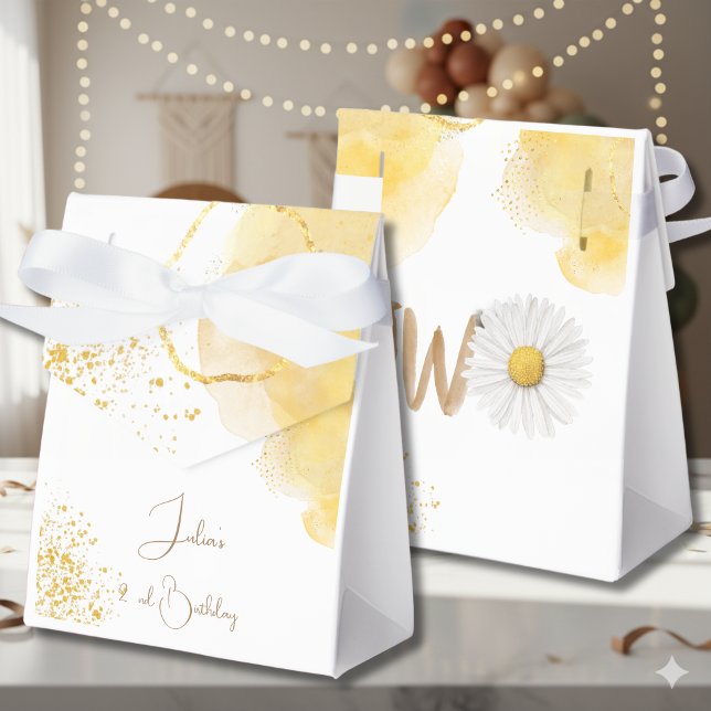 Vattenfärgad daisy andra födelsedag presentaskar (Skapare uppladdad)