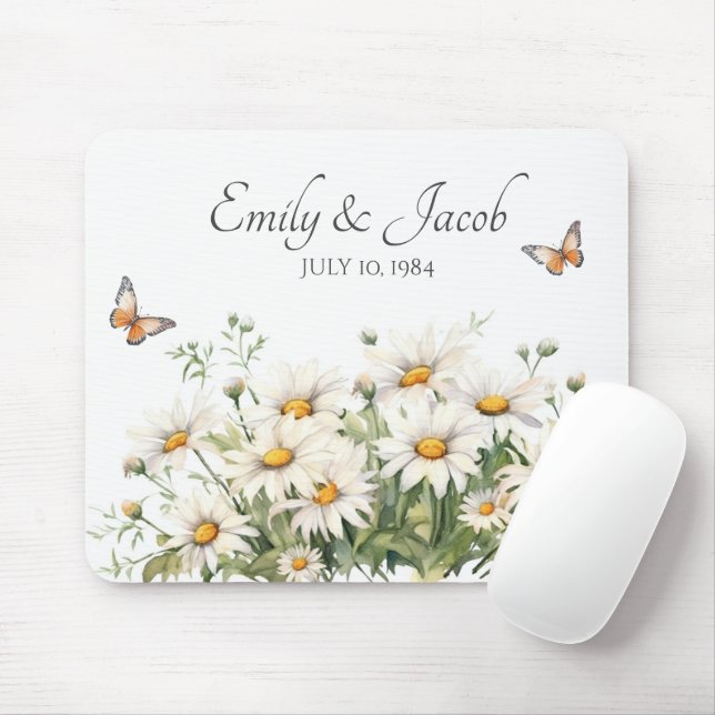 Vattenfärgad Daisy Bouquet för par Musmatta (Med mus)