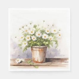 Vattenfärgad Daisy Bouquet in Pot Pappersservett