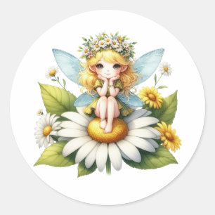 Vattenfärgad Daisy Fairy Runt Klistermärke