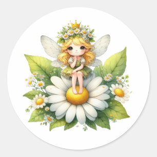 Vattenfärgad Daisy Fairy Runt Klistermärke
