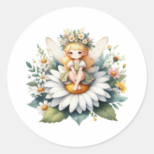 Vattenfärgad Daisy Fairy Runt Klistermärke