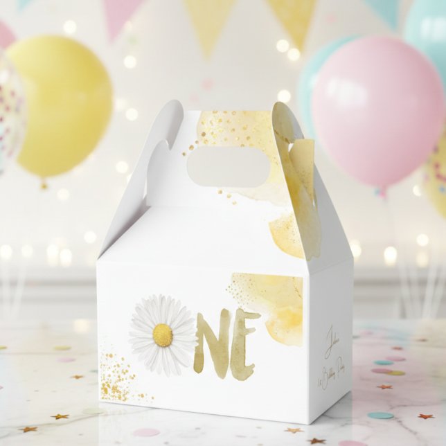 Vattenfärgad daisy första födelsedag presentaskar (Skapare uppladdad)