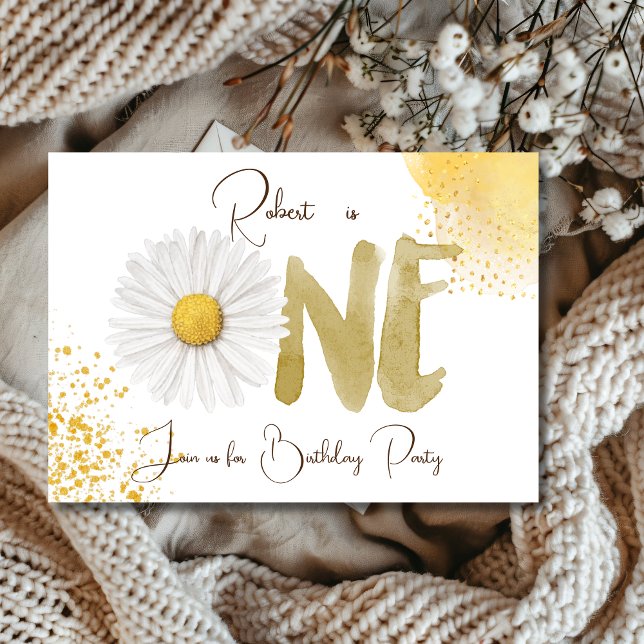 Vattenfärgad daisy första födelsedagsinbjudan inbjudningar (Skapare uppladdad)