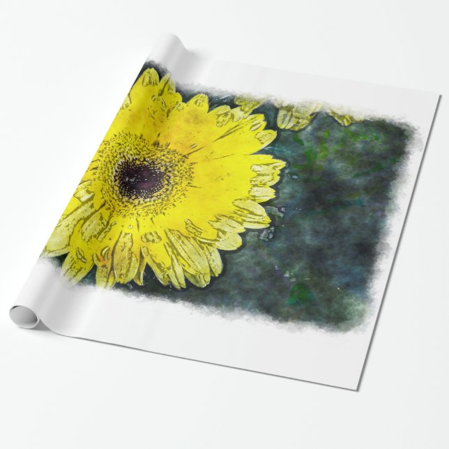 Vattenfärgad Daisy på vit stor yta Presentpapper (Utrullad)