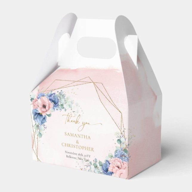 Vattenfärgad dammblått och  blommor eucalyptus presentaskar (Framsidan Sidan)