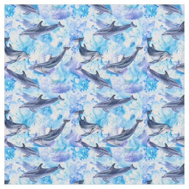 Vattenfärgad delfinfisk, sömlös mönster tyg (Närbild)