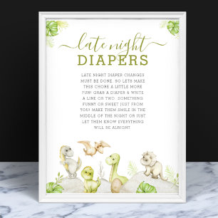 Vattenfärgad dinosaur Baby Shower Late Night Dight Poster