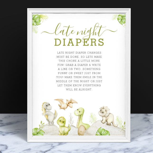 Vattenfärgad dinosaur Baby Shower Late Night Dight Poster (Skapare uppladdad)