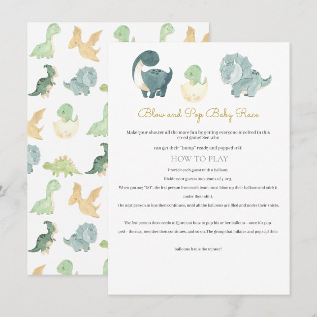 Vattenfärgad dinosaur Baby Shower-spel Tilläggskort (Fram/baksida)