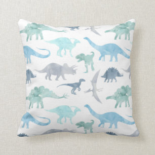 Vattenfärgad Dinosaur Blue-Grönt Kudde