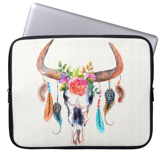 Vattenfärgad djurfjällig Skull Laptop Fodral (Framsidan)