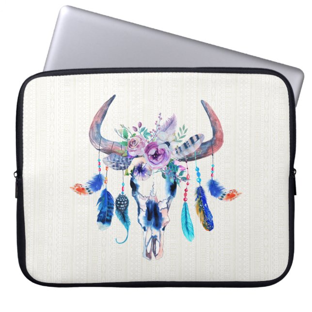 Vattenfärgad djurhuvud, färgad djurhuvud Skull Laptop Sleeve (Framsidan)