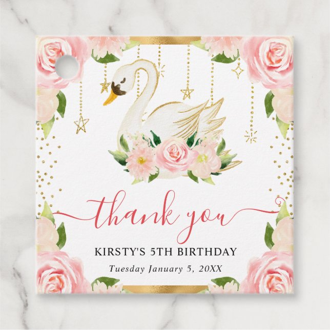 Vattenfärgad Elegant Blommigt Svan födelsedag Gåvor Etiketter (Framsida)