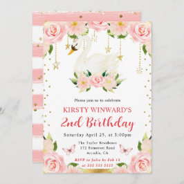 Vattenfärgad Elegant Blommigt Svan födelsedag Inbjudningar